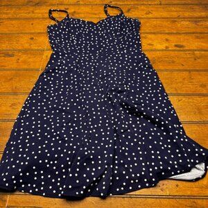 41 Hawthorn Navy Blue Polka Dot Fit and Flare Dress Small Petite Sweetheart Neck